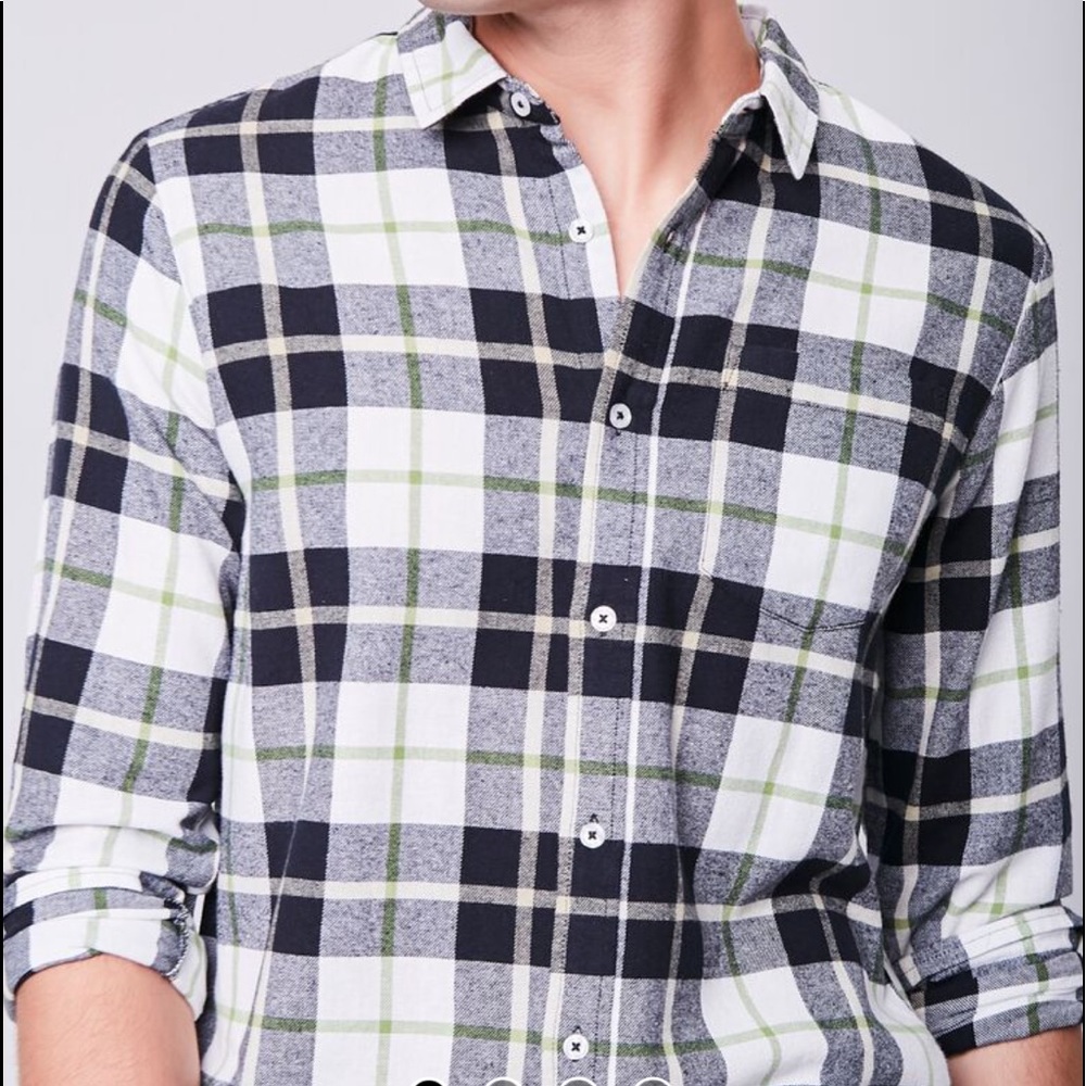 New Forever 21 Plaid Flannel Shirt Men’s XL Black / White / Green Long Sleeve